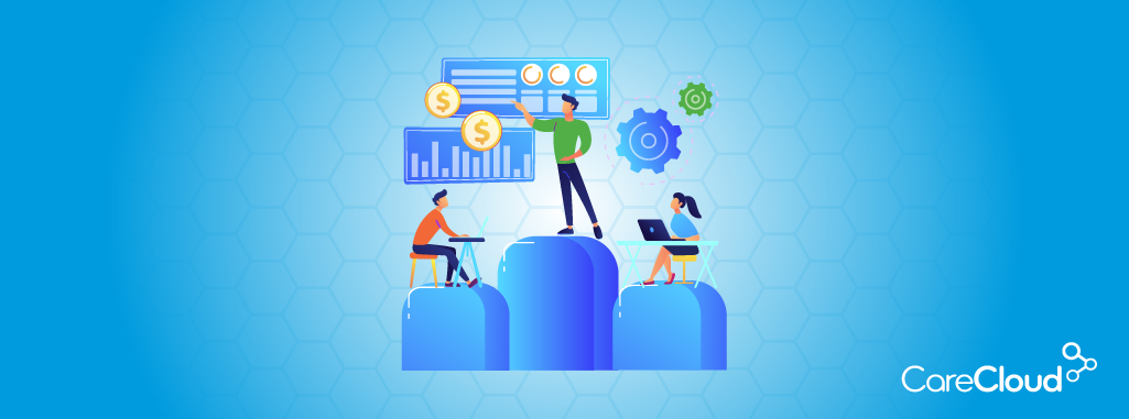 Key steps every modern revenue cycle management (RCM) process must have in 2026, shown with a laptop displaying revenue, management, and growth metrics.
