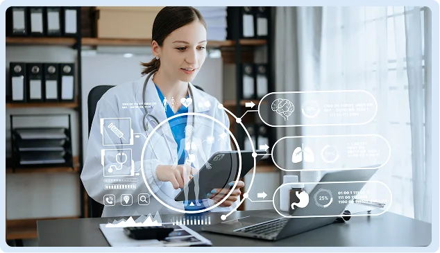 Female physician checking patient data digitally