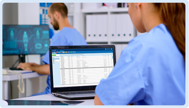 Female using CareCloud Billing Software on her laptop